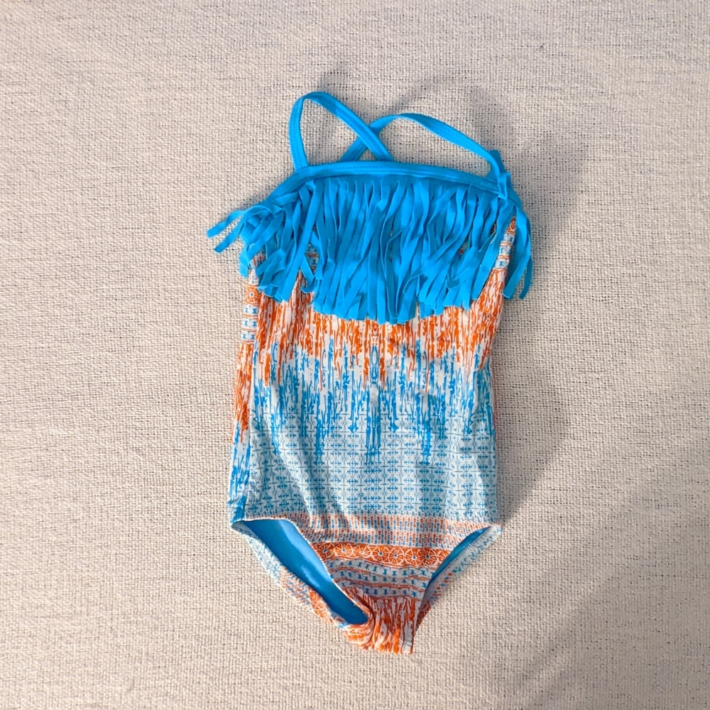 The Lucky Brand Toddler Girls One Piece Swimsuit - Blue Orange, 2T
